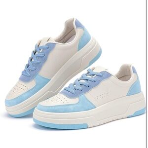 VQZ Women's Platform Skate Shoe Fashion Sneaker Light Blue